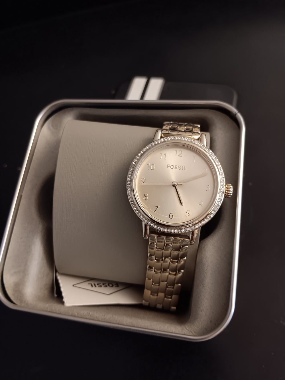 Fossil Women’s Gold-Tone Crystal Bezel Bracelet Watch